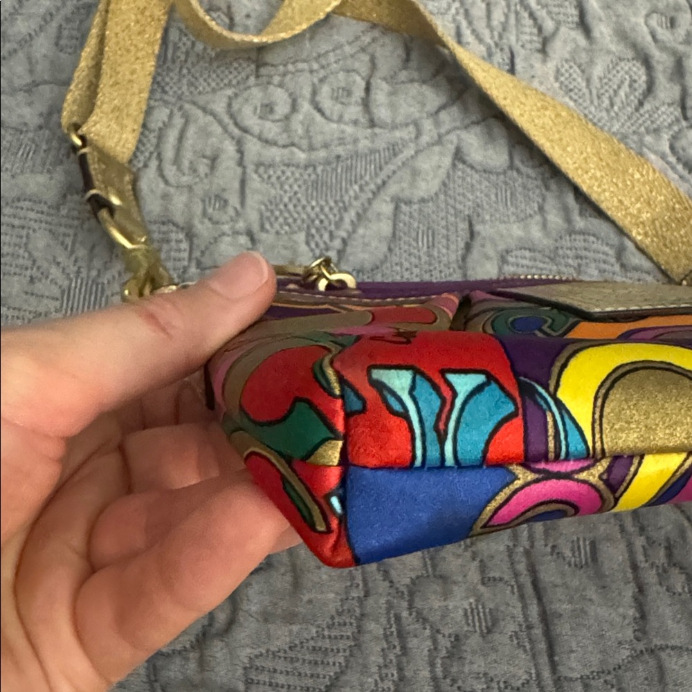 Rare Coach Poppy Crossbody Satin Bag Gold Multicolor Spring Summer handbag - Picture 8 of 9